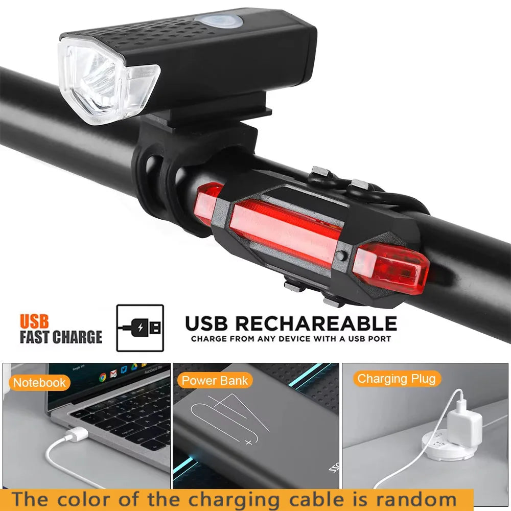 USB Rechargeable Bike Light Set Front Light with Taillight Easy to Install 3 Modes Bicycle Accessories for the Bicycle