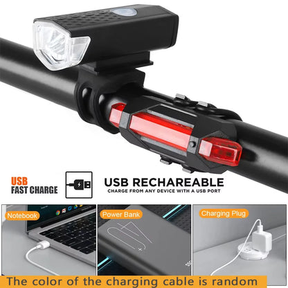 USB Rechargeable Bike Light Set Front Light with Taillight Easy to Install 3 Modes Bicycle Accessories for the Bicycle