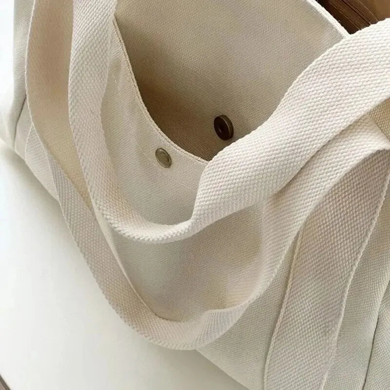 Canvas Women's Bag Large Capacity Multiple Outer Pocket Zipper Shoulder Bag Student Handbag Shopping