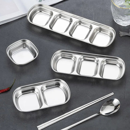 Korean Style Seasoning Dish Gold Silver Color Stainless Steel Barbecue Sauce Dish Plate Tableware BBQ Restaurant Kitchen Tool