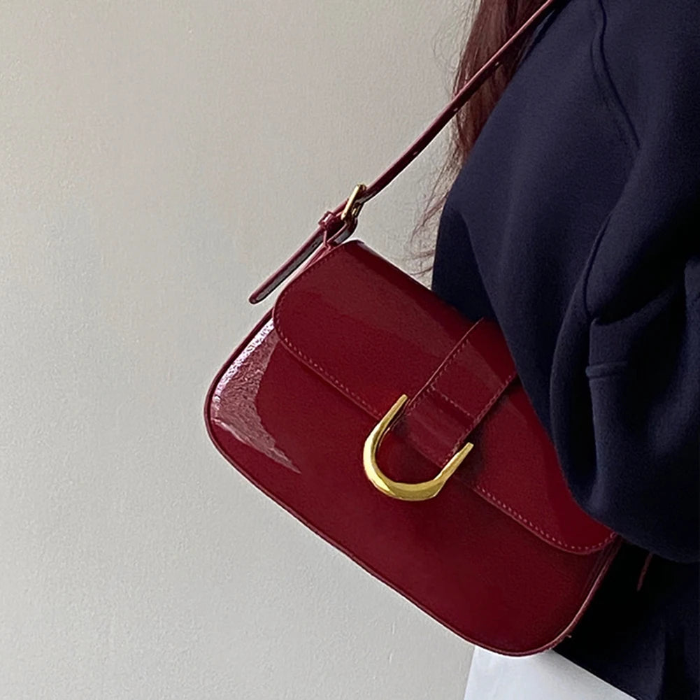 Retro octrooi lederen schoudertas voor vrouwen