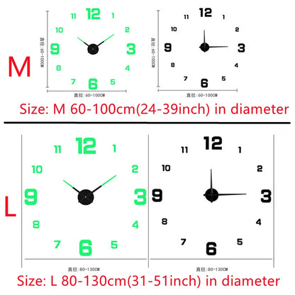 Ceas mare 3D de perete DIY creativă oglindă creativă perete decorativ autocolant ceas de 130 cm fără rame pentru școlile de acasă camera de zi