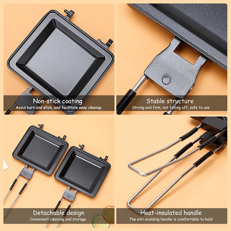 Sandwich Maker Aluminum Alloy Non-Stick Breakfast Machine Waffle Pancake Baking Barbecue Oven Mold Grill Frying Pan Cookware