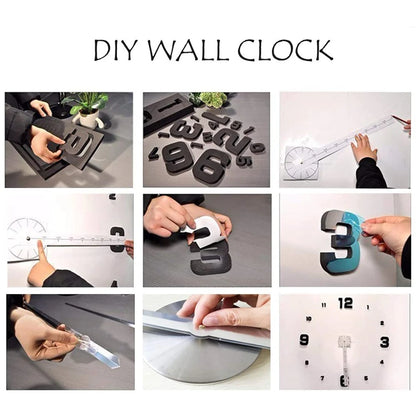 Ceas mare 3D de perete DIY creativă oglindă creativă perete decorativ autocolant ceas de 130 cm fără rame pentru școlile de acasă camera de zi