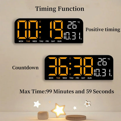 USB-driven 9 tum stor digital väggklocka Temperatur Datum Vecka Timing Countdown Auto-Dimmer 2 Alarm 12/24 timmar LED-väckarklocka