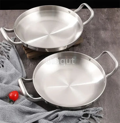 Rustfritt stål Gold Golden Seafood Rice Pot Home Cooking Paella Pan Picnic Snack Plates Kokekar Koserolle Dry Pots med håndtak