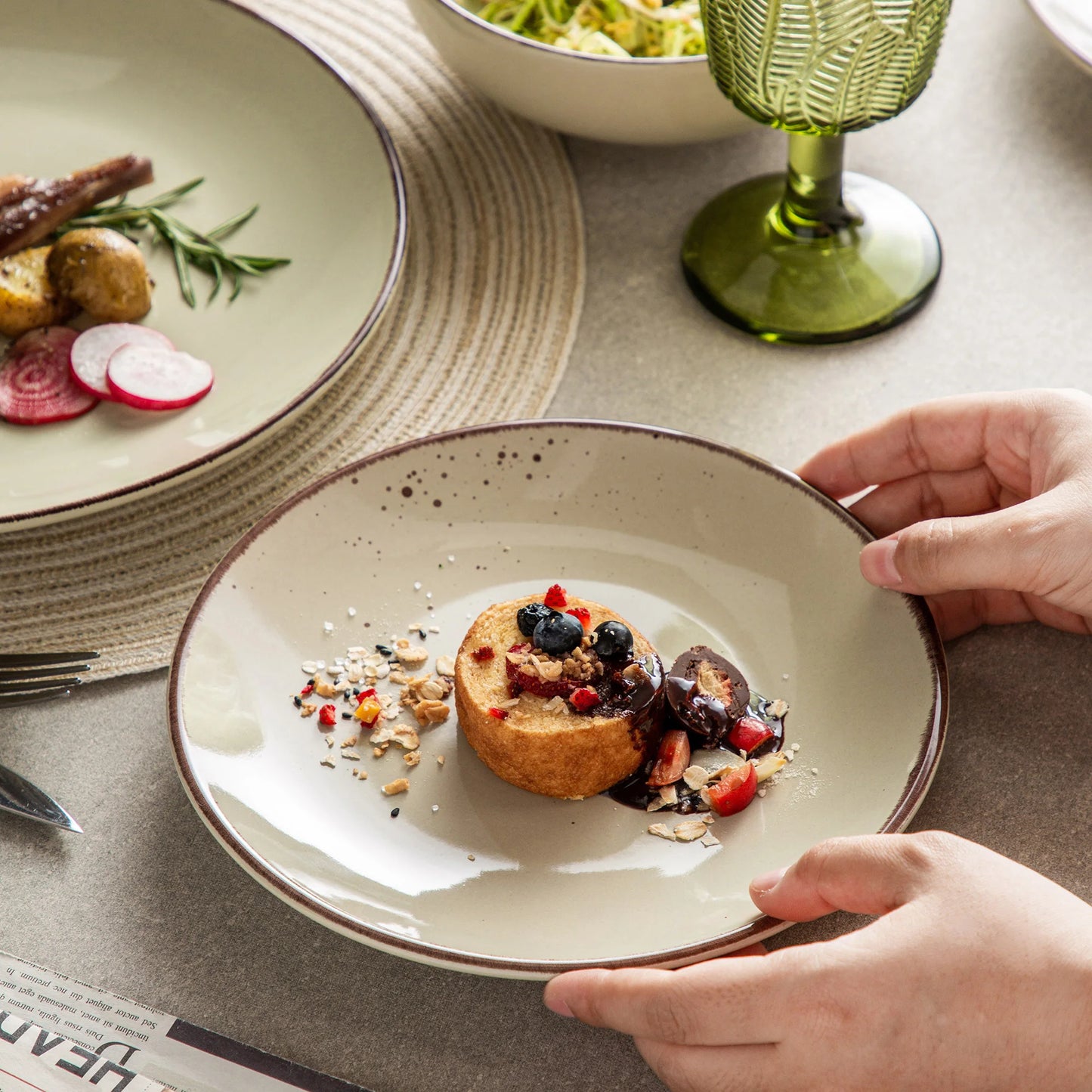 Vancasso Navia-MS 16/32/48-Piece Stoneware Ceramic Dinnerware Set with Dinner Plate,Dessert Plate,800ml Bowl, Mug Tableware Set