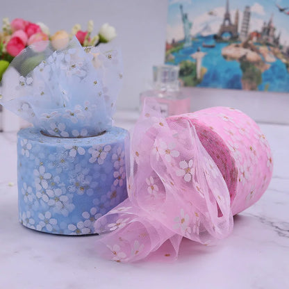 6 cm 5yards Floret tüll százszorszép szalag tekercs diy kézzel készített kézműves haj dísz sütés cseresznyevirágok nyomtatott hálószövetek