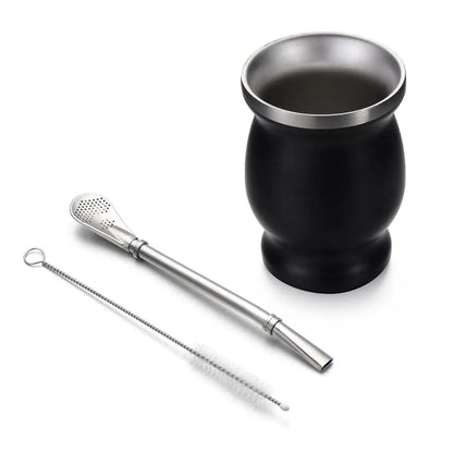 8 унций yerba mate тыква набор легко в очистке черной сталь из нержавеющей стали соломенной очисткой щетки