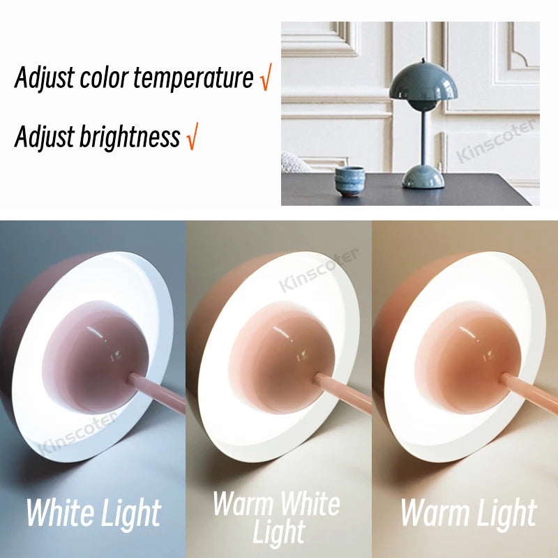 Kinscoter Nordic Retro Touch Flower Bud Table Lamp LED 3 Fargetemperatur Oppladbar 1500mAh Hjem Bedroom Bedside Night Light