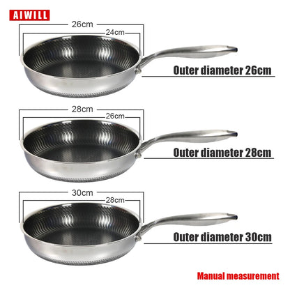 Aiwill kjøkken kvalitet 316/304 Rustfritt stål stekepanne nonstick panne matlaging stekt biff gryte skillet gass/induksjon kokekar