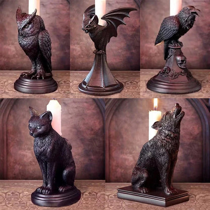 Retro -goottilainen eläinkynttilänhaltija musta lepakko susi leopard crow cat halloween hauska ilmapiiri kodinsisustustarvikkeet