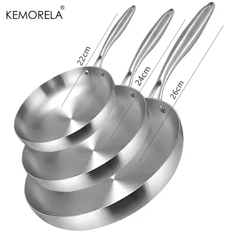 3PCS/Set 304 Stainless Steel Frying Pan NonStick Pan Fried Steak Pot Uncoated Kitchen Cookware For Gas Stove Induction Cooker