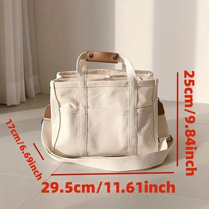 Women's Casual Canvas Handbag Multi-Pocket stor kapasitet totalpose justerbar skulder stropp casual skulder shopper bag hunn
