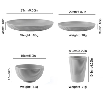 4/16Pcs Grey Straw Cutlery Set Dishes Bowls Disk Water Cup Tableware Plastic Unbreakable Polypropylene Kitchen Dinnerware
