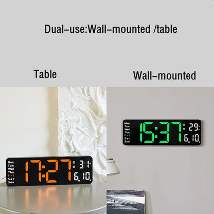 Grote digitale wandklok op afstand van de afstandsbediening Temp Date Week Display Timer Countdown Table Clock Wall gemonteerde dubbele alarmen LED-klokken