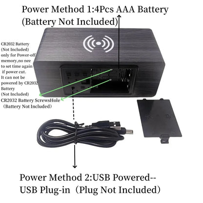 Spraakregeling houten digitale alarmklok draadloze laadtemperatuur datum nachtmodus Tabel klok 3 alarm 12/24 uur LED -klok