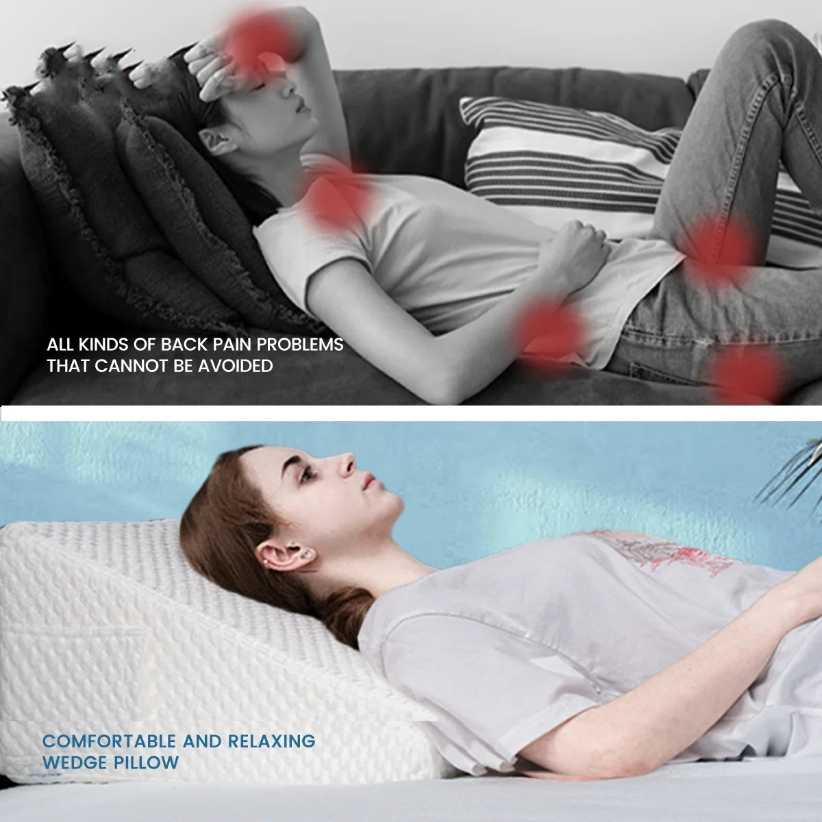 Cuscino a cuneo per letto a letto ， strato di aria memory foam per cuscino triangolare a gamba, gambe e dolori al ginocchio con copertura rimovibile