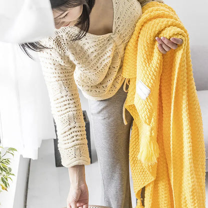 Nordic Wool Blanket Sofa Tassel Knitted Ball Super Warm Cozy Throw Blankets For Office Siesta Air-conditioner Bedspread Bedding