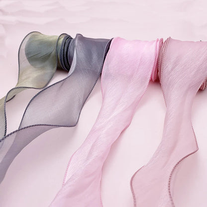5 mm 55 mm -es halfák fonal organza szalag a barkács hajszőr díszhez csokor ajándékcsomagolás hullám selyem organza szalagok csipke szövet