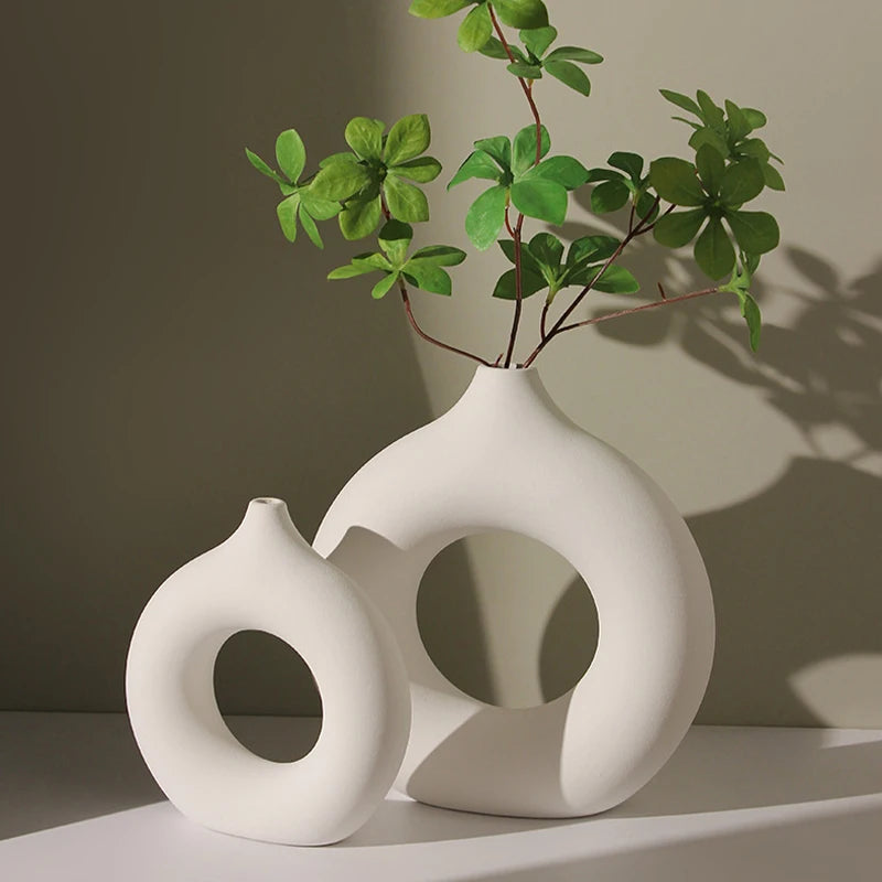 Nordic White Flower Vase Designed Plastic Plant Pot Flower Bud Bottle Weeding Vases Table Desktop Ornaments Living Room Decor꽃병