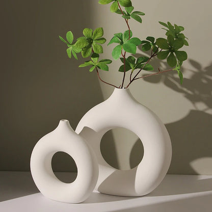 Nordic White Flower Vase Designed Plastic Plant Pot Flower Bud Bottle Weeding Vases Table Desktop Ornaments Living Room Decor꽃병