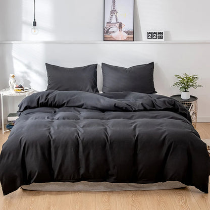 Brushed Fabric Duvet Cover Soft Cozy Comforter COver with Zipper Closure Grey/Black Bedding Duvet Cover with Pillowcase