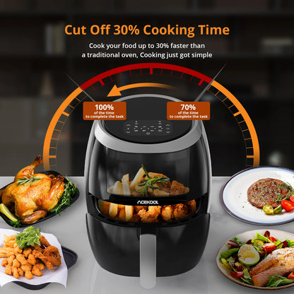 Air Fryer, 8QT Airfryer Oven with Viewing Window Oilless Cooker with Digital Display 8 Cooking Presets Dishwasher Safe black