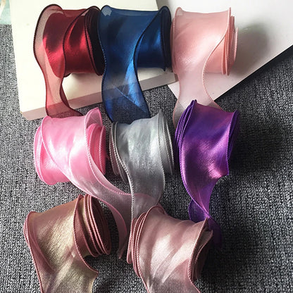 5 mm 55 mm -es halfák fonal organza szalag a barkács hajszőr díszhez csokor ajándékcsomagolás hullám selyem organza szalagok csipke szövet