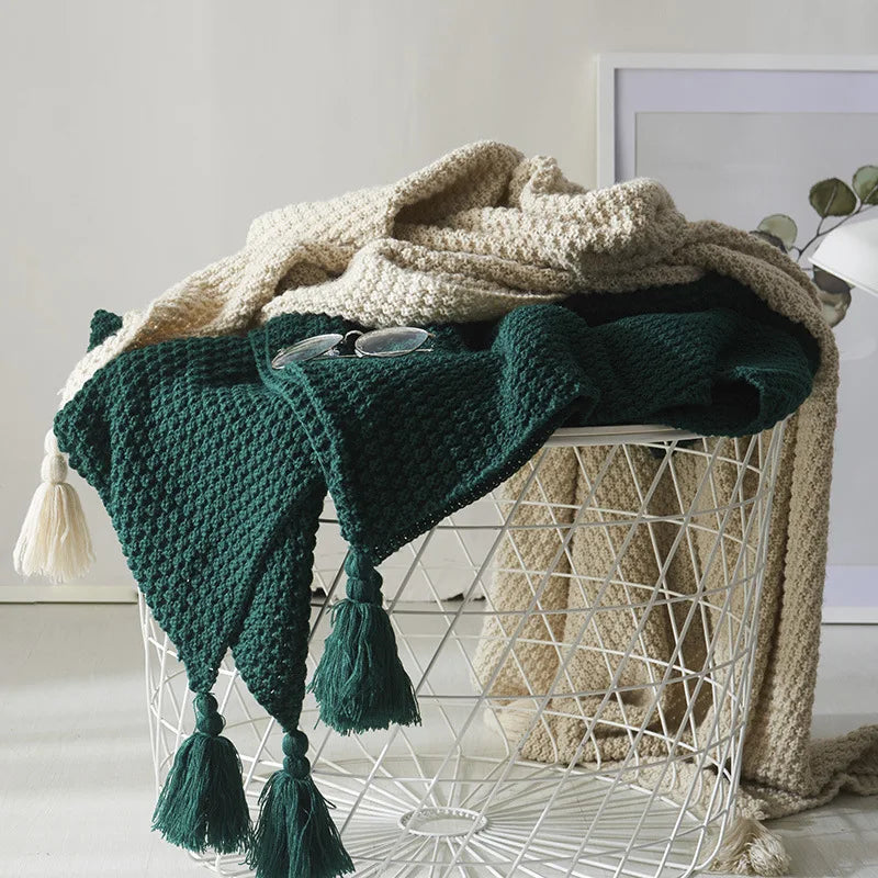 Nordic Wool Blanket Sofa Tassel Knitted Ball Super Warm Cozy Throw Blankets For Office Siesta Air-conditioner Bedspread Bedding
