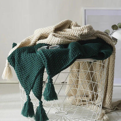 Nordic Wool Blanket Sofa Tassel Knitted Ball Super Warm Cozy Throw Blankets For Office Siesta Air-conditioner Bedspread Bedding