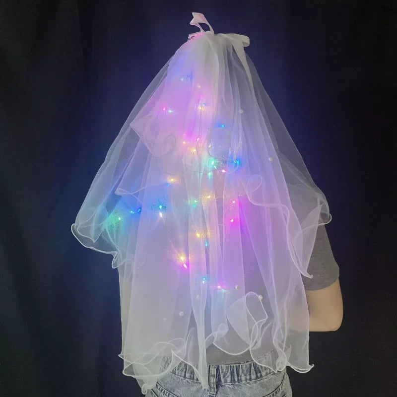 1бр Glow сватбен воал LED светлинна бухалка Pearl Veil Glow в тъмното парти благосклонност сватбен рожден ден парти косплей аксесоари за коса
