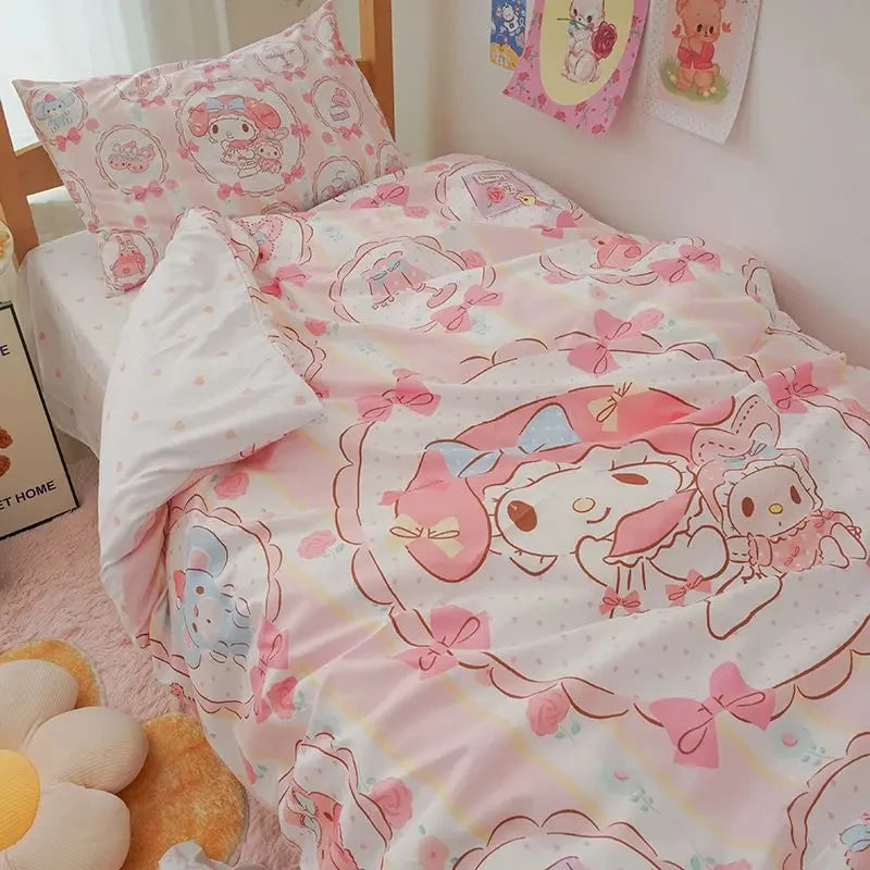 Kawaii pussilakana Sanrio anime sarjakuva Melody Cinnamoroll Kuromi Comforter Cover Sänve Lasten lasten tyttöjen sängyn sisustus