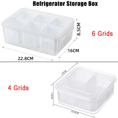 Frigo-Späicherkëscht 4/6 Gitter Iessen Gemeinschaftskëscht Späichere Box Farge Organisateur-Kuerf Fleeg Kinger