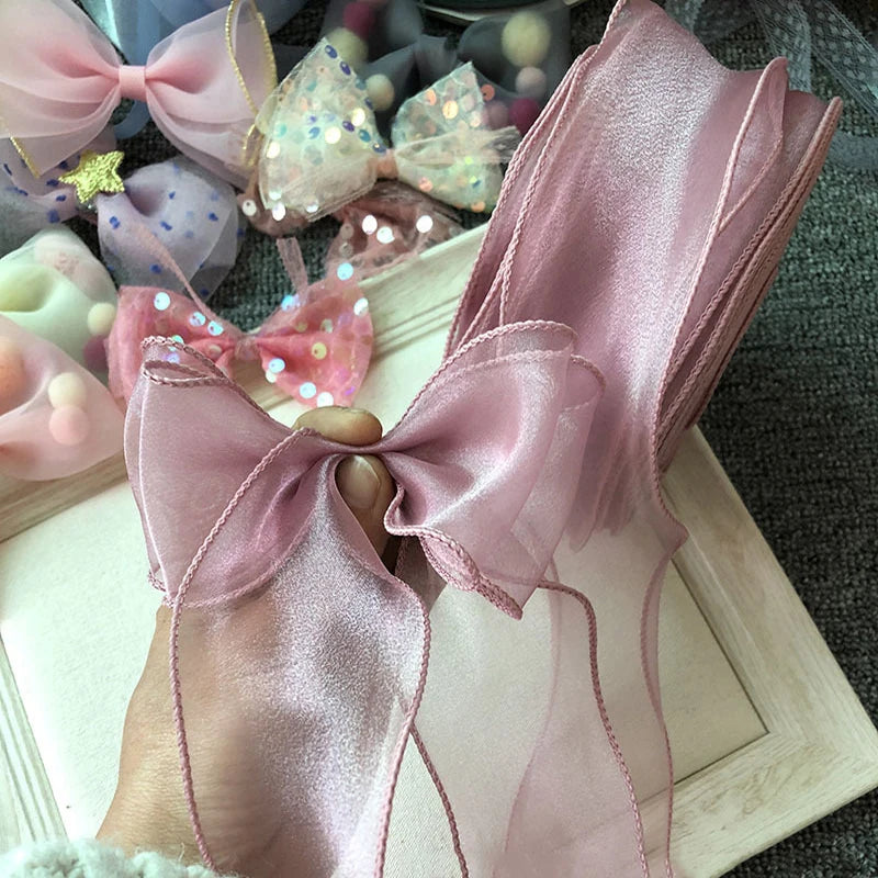 5 mm 55 mm -es halfák fonal organza szalag a barkács hajszőr díszhez csokor ajándékcsomagolás hullám selyem organza szalagok csipke szövet