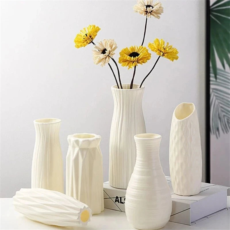 Nordic Blum Vase imita ceremic Plastik vu Kaméidi Dase Dëppe Wunnkummer Desktop-Dekoratiounsariichtungsrangement
