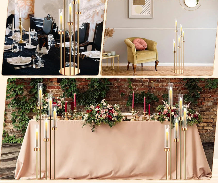 5 Arm 42.5'' Tall Floor Candelabra Gold Candle Holder, Candelabra Centerpieces For Tables, Metal Candlestick Candelabra For Chri