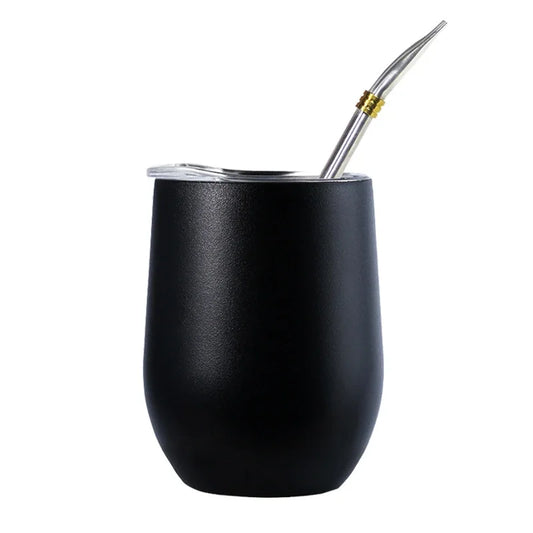 Yerba Mate Gourd Set Double-Wall Stainless Steel Mate Tea Cup and Bombilla Set Includes Yerba Mate Gourd (Cup) With One Bombilla