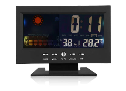 5-in-1 Led Digital Alarm Clock Calendar Weather Display Thermometer Humidity Monitor With Snooze Functions