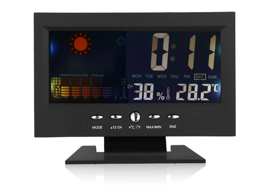 5-in-1 Led Digital Alarm Clock Calendar Weather Display Thermometer Humidity Monitor With Snooze Functions