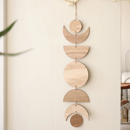 Hölzerne Wand Hängende Mondphase Girlande Wanddekoration Hängende Ornamente Ramadan Dekoration Boho Wohnkultur für Kindergärten Geschenk