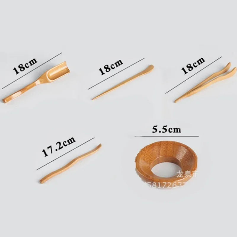 5 Pcs/set Kongfu Tea Ceremony Utensils Set Bamboo Teaspoons Tea Needle Tweezer Clips Strainer Tong Tube Teaware Acient Art Tools