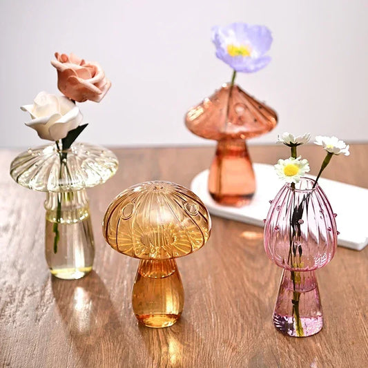 Mushroom Vase Glass Flower Vases Transparent Flower Bottle Vase for Decoration Vase for Flowers Hydroponics Plant Pot Room Decor