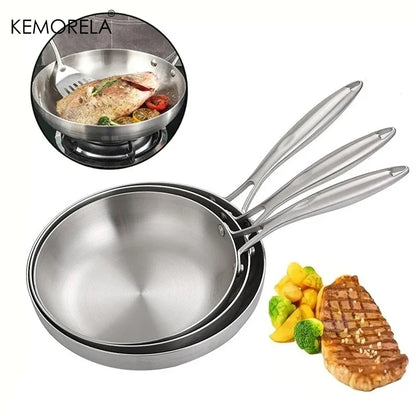 3PCS/Set 304 Stainless Steel Frying Pan NonStick Pan Fried Steak Pot Uncoated Kitchen Cookware For Gas Stove Induction Cooker
