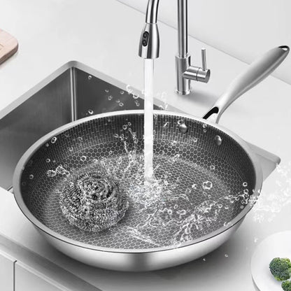 Rustfrit stål wok non stick honningkom dobbeltsidet omrøring pan ikke-stick cookware komfur nonstick stegning til æg