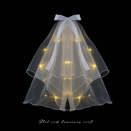1бр Glow сватбен воал LED светлинна бухалка Pearl Veil Glow в тъмното парти благосклонност сватбен рожден ден парти косплей аксесоари за коса