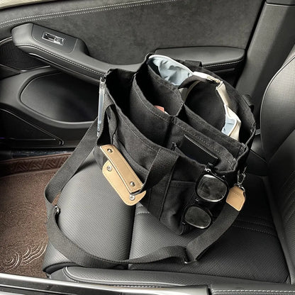 Women's Casual Canvas Handbag Multi-Pocket stor kapasitet totalpose justerbar skulder stropp casual skulder shopper bag hunn