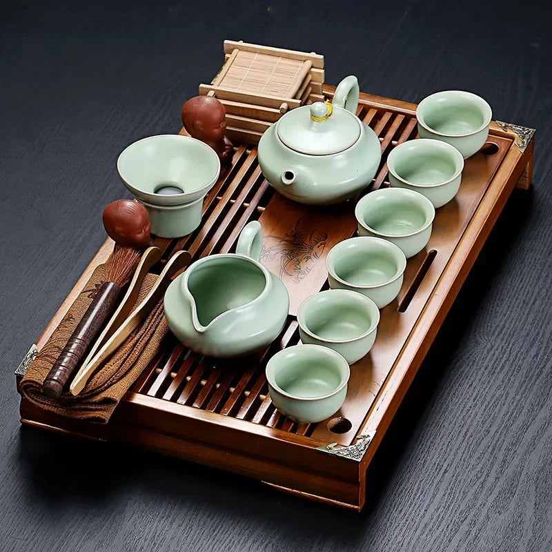 Lila agyag kínai tea csésze szett porcelán vintage egyszerű kung fu luxus teakészlet szűrő juego de te háztartási termékek dg50ts