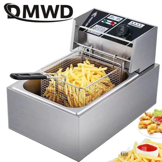 DMWD Electric Deep Fryer Stainless Steel Commercial Electric Fryer Household Chips Frying Pan French Fries Making Machine 6L EU