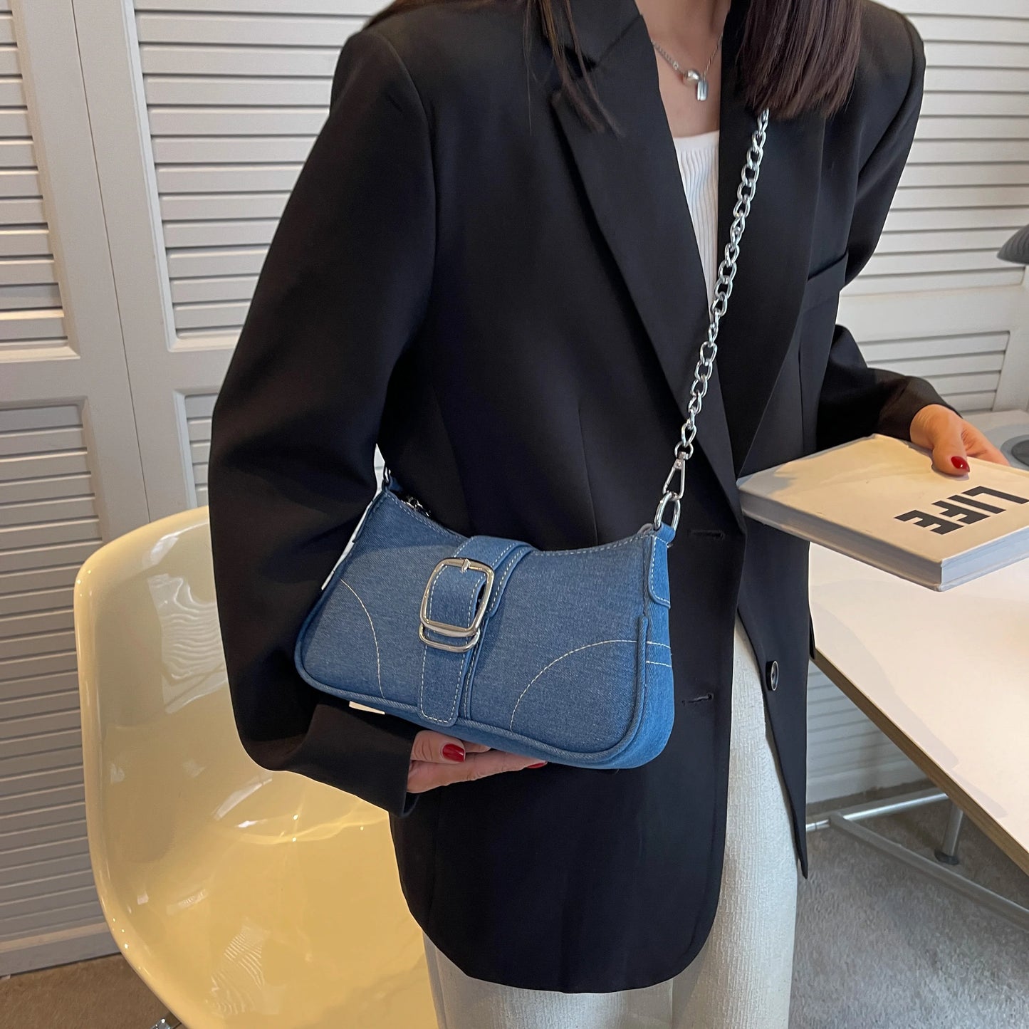 Kleng Design Jeans Bags Dammen Neie Kräiz-Schëller Bags Shëllef Savas Sak
